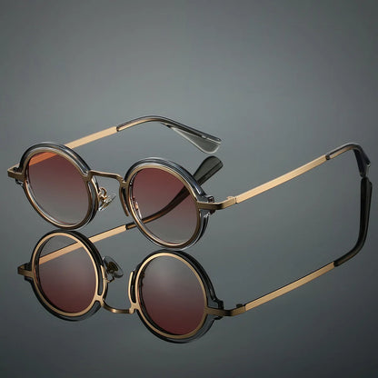 New Retro Small Round Frame Sunglasses for Men's Personalized Steampunk Outdoor Driving Sunglasses Street Photography