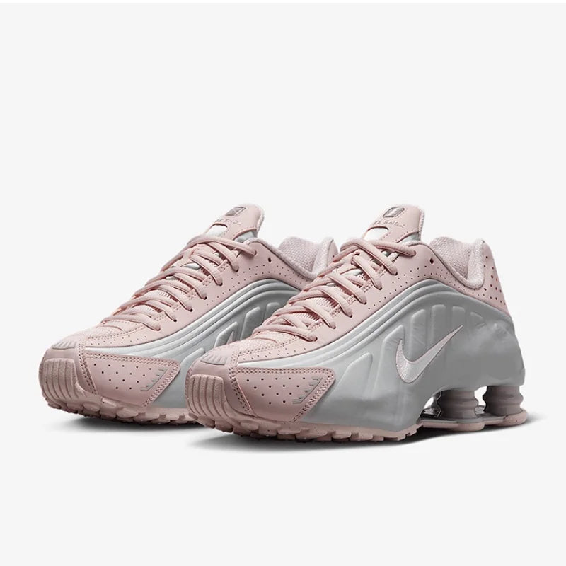 Nike Shox R4 Women's Running Shoes Low-Top Casual Comfort Breathable Wear-Resistant Support White Sail Crimson AR3565-103