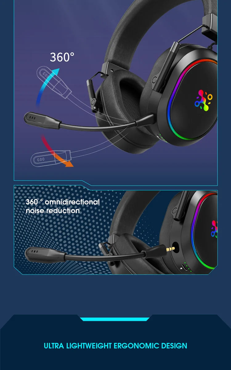 LDON kabelloses Gaming-Headset PS5 PS4 Bluetooth 2.4GHz Kopfhörer 3D-Surround-Sound Noise-Cancelling-Mikrofon niedrige Latenz