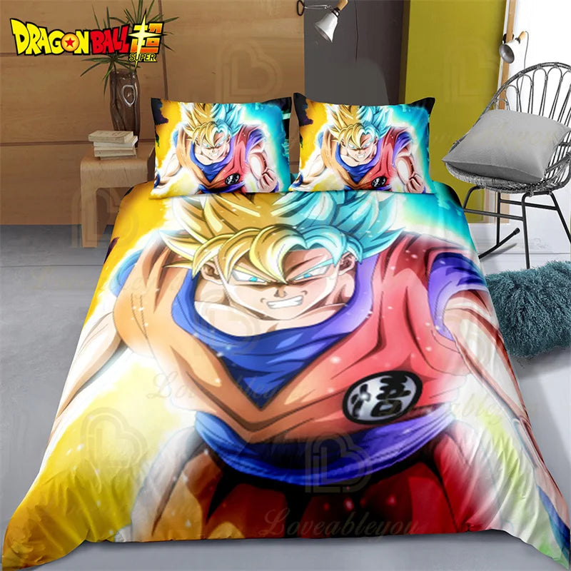 Dragon Ball Z Guko Kids Bedding Set Single King Size Duvet Cover with Quilt And Pillowcase Double Bed Linen for Bedroom Decor
