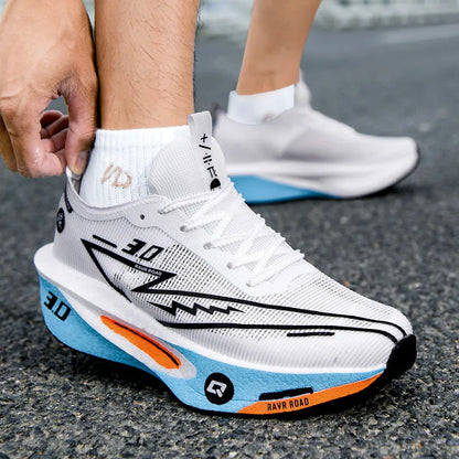 Men's Carbon Board Sneakers Anti-Slip Cushioned Comfortable Racing Training Running Shoes Mesh Tennis Shoes Casual for Women