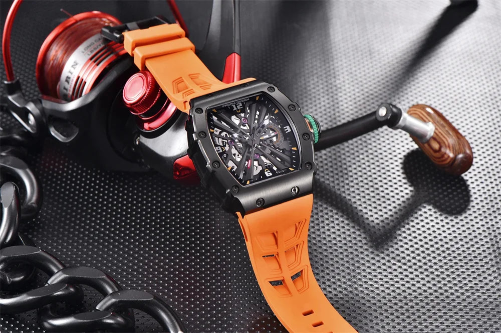 PAGANI DESIGN 42 MM Men's Skeleton Quartz Watch Japan VH65 Sapphire Glass Stainless Steel 50M Waterproof Wristwatches PD1738 New