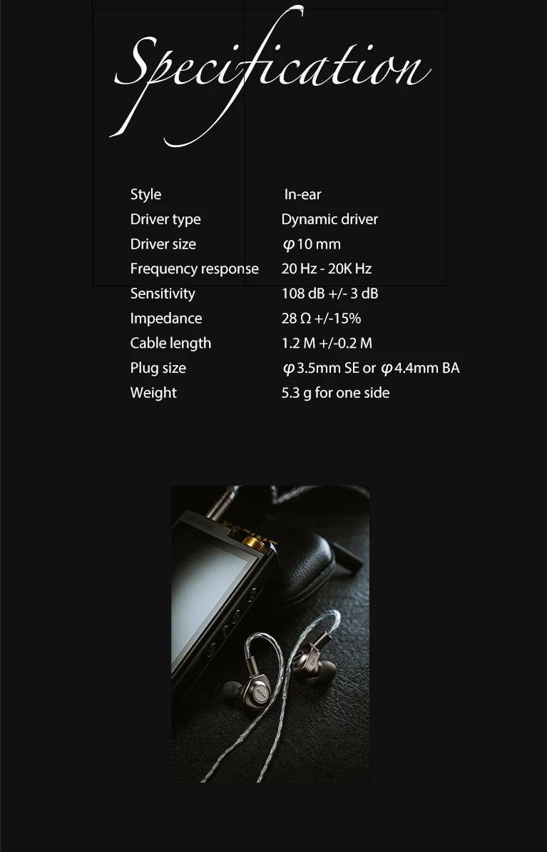 Auscultadores intra-auriculares com fio Kefine X ANELEARS Delci AE 10mm HiFi IEM – Monitores In-Ear com driver DLC+PU e afinação dupla para música e gaming