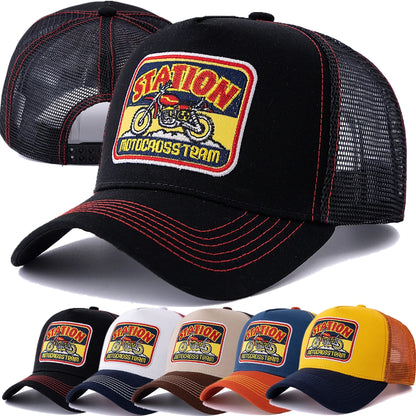 Cappellino da baseball unisex in rete, modello Trucker classico con motivo motociclistico, traspirante, estivo, in stile streetwear per uomo e donna