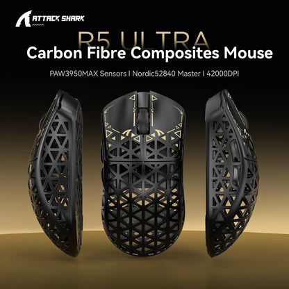 ATTACK SHARK R5 ULTRA Wireless Gaming Mouse - 8K Polling,PAW3950MAX Sensor,42,000 DPI,Carbon Fiber Ultra-Light for Pro Esport