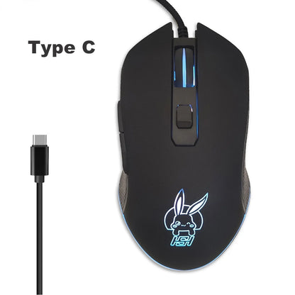 Цветна светеща мишка с USB-C и бутон за заглушаване за лаптоп с Type-C, геймърска мишка