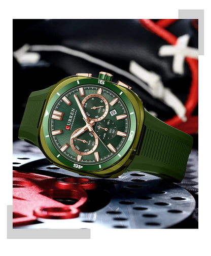 Montre pour homme CURREN – Nouveau modèle de luxe à quartz, bracelet en silicone, style sportif, multifonction, étanche, lumineuse, avec affichage de la date et chronomètre.