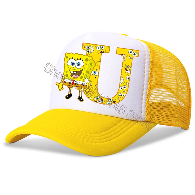 Spongebob-baseballkasketter til børn – kawaii-tegneserie med bogstaver – afslappet solhat til børn – justerbar kasket med skygge – fødselsdagsgaver
