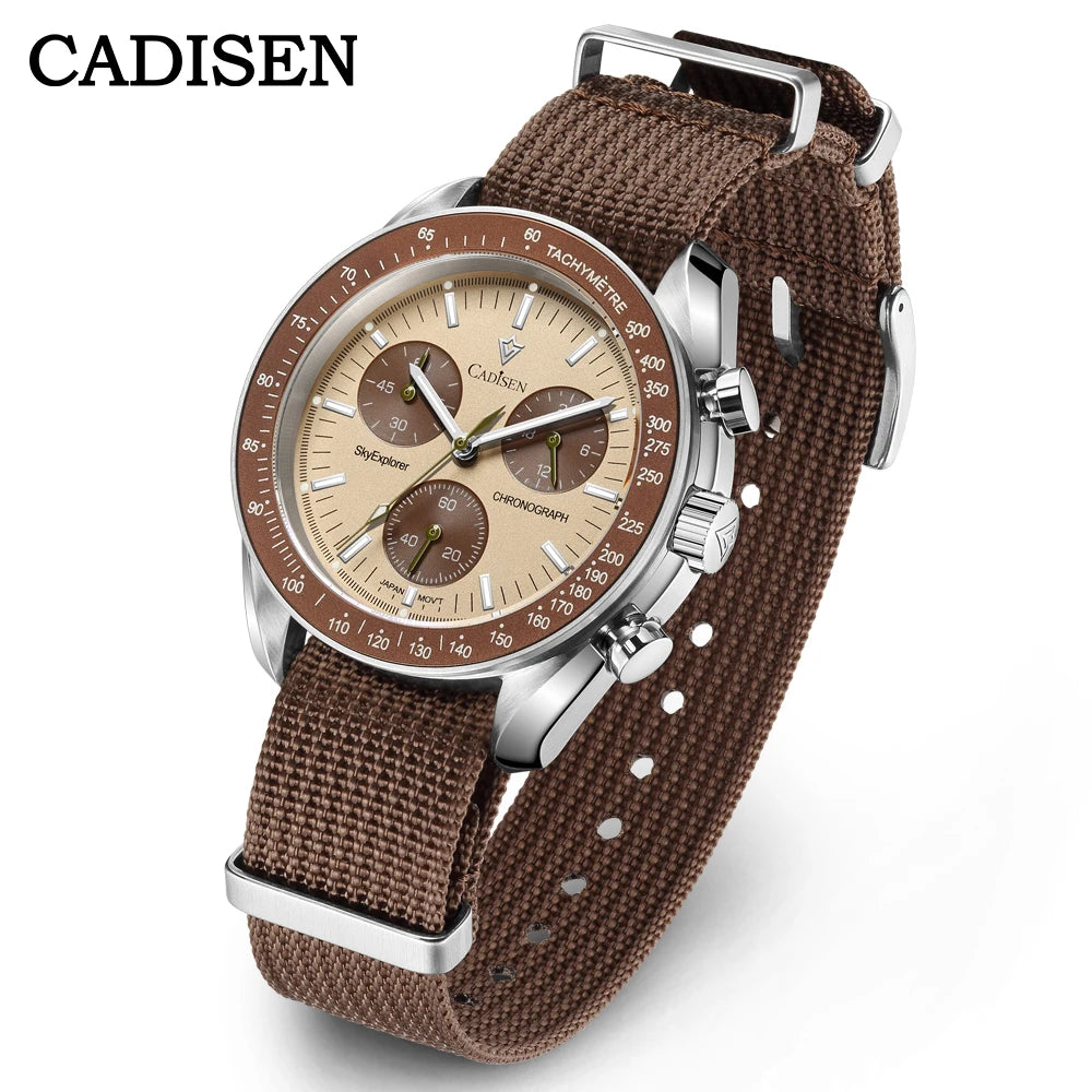 CADISEN New Men's Watches Luxury Quartz Wrist Watch For Men Sapphire AR Coated Crystal Canvas VK68 Speed Chronograph Automatic