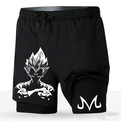 Men's Dragon Ball Anime 2-in-1 Running Shorts Majin Vegeta Print Quick Dry Athletic Workout Shorts 2026 New Unisex