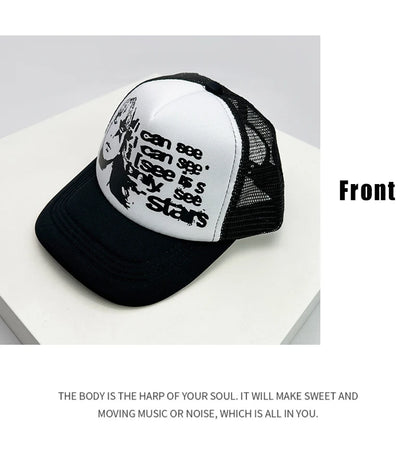 Kšiltovky ve stylu amerických kšiltovek s potiskem Cruise Anime New Letter Mesh Trucker – sluneční, prodyšné baseballové kšiltovky pro muže i ženy, univerzální módní kousek