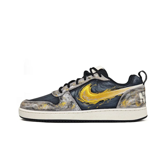 Custom Sneakers Nike Court Borough Custom "Black Gold Tarot & Apollo"  Low-Top Men's Sneakers
