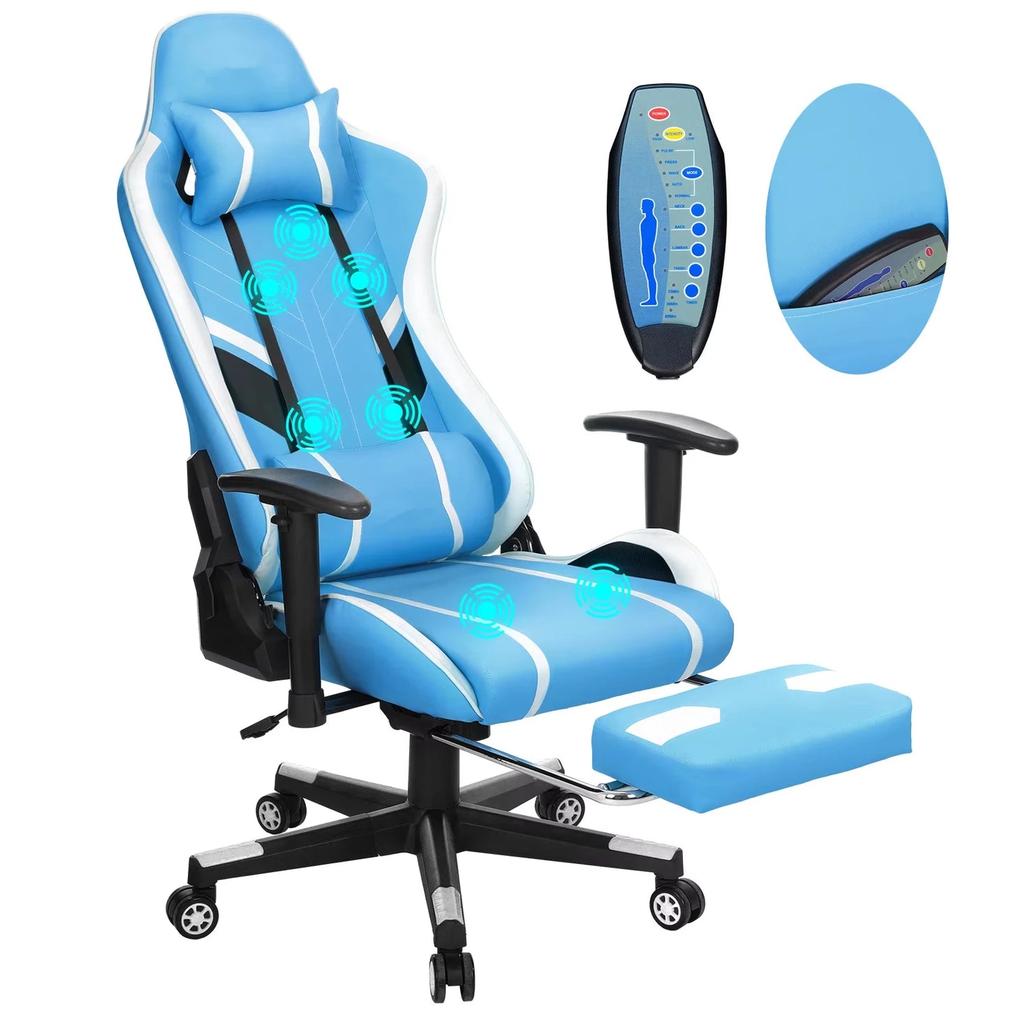 Massage Gaming Chair 7-Point Adjustable Seat Height Ergonomic Office Chair with Footrest and Lumbar Support GC-RC03 Chairs