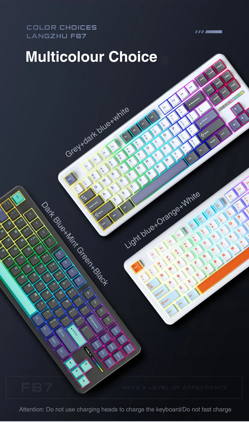 AULA F87 Pro Wireless Mechanical Keyboard 87 Keys Bluetooth 2.4G Wired Gaming Keyboard RGB Hotswap Gamer Non-contact Keyboard