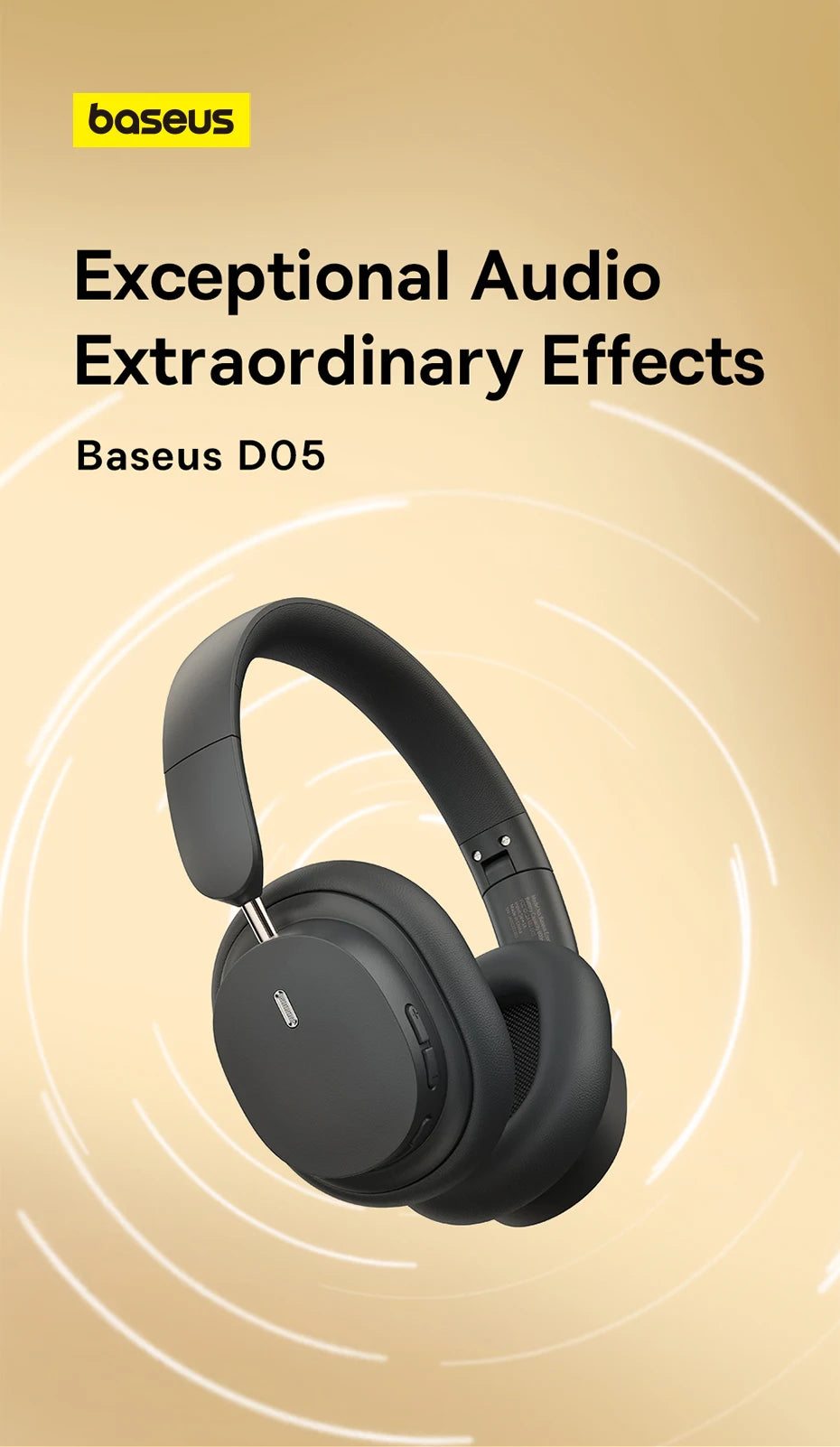 Baseus Bowie D05 Wireless Bluetooth 5.3 Headphones – HiFi Stereo Foldable 70H Battery Over-Ear Headset with Deep Bass & Dual Connection