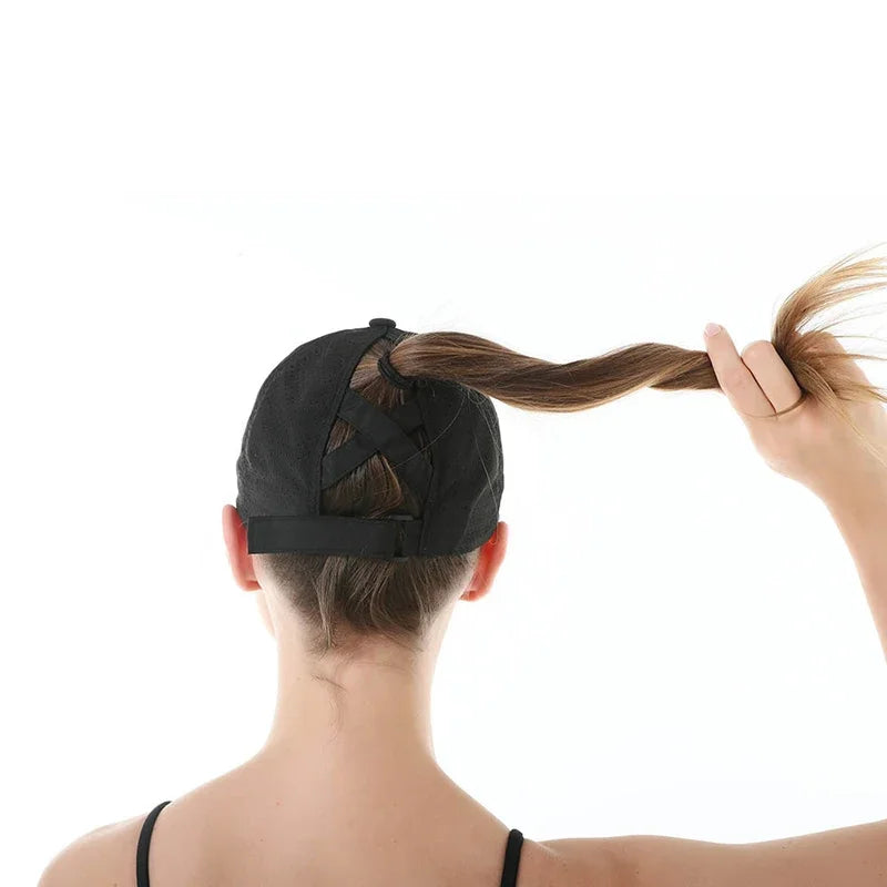 Casquette de baseball d'été, tenue de golf, casquette de sport et de loisirs à bande croisée pour queue de cheval, casquette à visière en forme de bec de canard en maille à séchage rapide