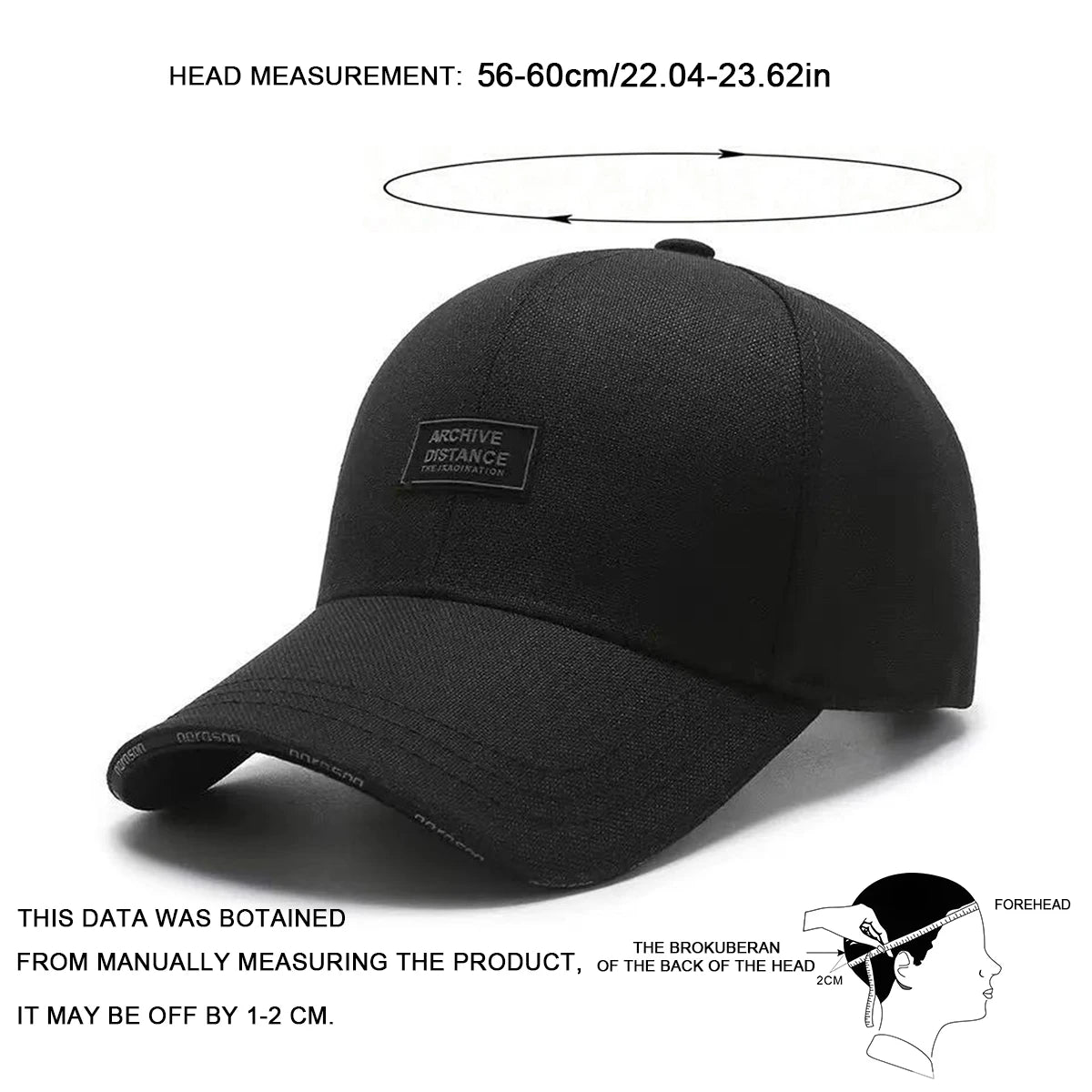 Czapki baseballowe z haftem ARCHIVE DISTANCE, unisex, wiosna/jesień, na świeżym powietrzu, regulowane, czapki codzienne, czapki chroniące przed słońcem, czapki sportowe