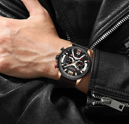 Ceas pentru bărbați CURREN 8329 – Stil sportiv casual, design militar, curea din piele, cronograf la modă, ceas de lux de la o marcă renumită