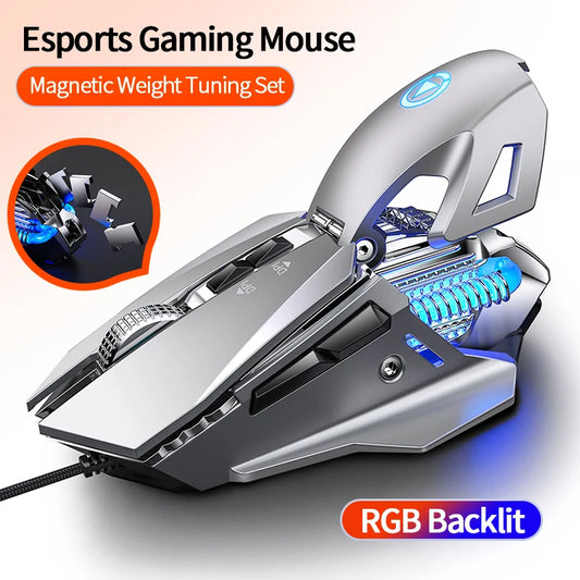 Trådbunden RGB-belyst e-sport-gamingmus, justerbar 200-7200 DPI, USB-ansluten för PC, laptop och FPS-spel