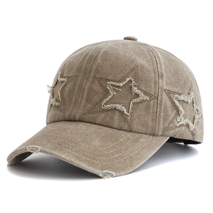 New Women's Five Pointed Star Design Washed Cotton Baseball Cap Fashion Street Dad Hat