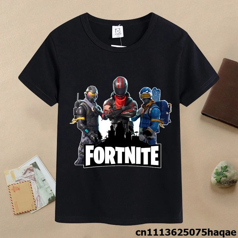 T-shirt de verão para criança Fortnites, com estampado de figura de jogo em estilo cartoon, T-shirt casual desportiva para rapaz, manga curta, vestuário infantil