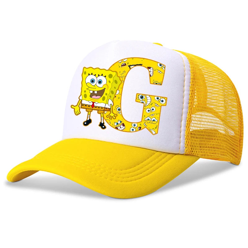 Spongebob-baseballkasketter til børn – kawaii-tegneserie med bogstaver – afslappet solhat til børn – justerbar kasket med skygge – fødselsdagsgaver