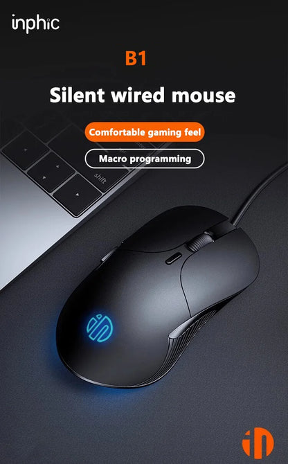 INPHIC B1 kabelgebundene USB-Maus, leise Office- und Gaming-Maus für PC und Laptops