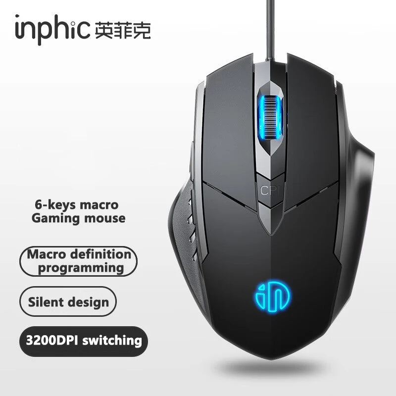 Inphic W1 Wired Gaming Mouse USB Esports Mouse with Adjustable DPI, Programmable Macro Buttons, Silent Click Office & Gaming Mouse