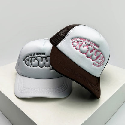 Cappelli da baseball unisex nuovi con color block, stampa lettering e ricamo, stile hip hop, rete traspirante, visiera parasole, trucker street versatili