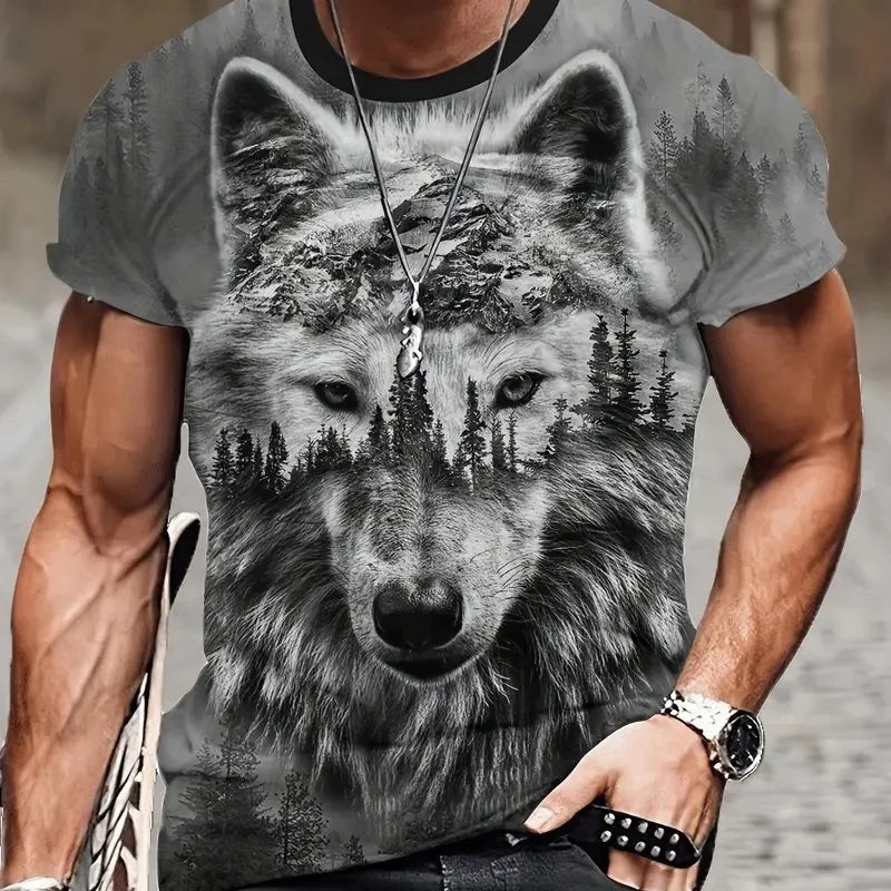 3D Printed Bear Wolf Lion T-Shirt For Men Cool Animal Pattern Tees Fashion Casual Oversize Tops Street Sport O-Neck T Shirts