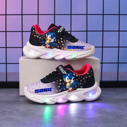 Sonic Sport Shoes Spring Luminous Fashion Breathable Net Shoes LED Sneakers with Light Running Shoes