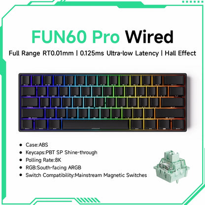 Teclado mecânico Akko MonsGeek FUN60 com interruptores magnéticos 60% Gaming Keyboards Rapid Trigger 0.01mm 8K ARGB HE/TMR personalizado