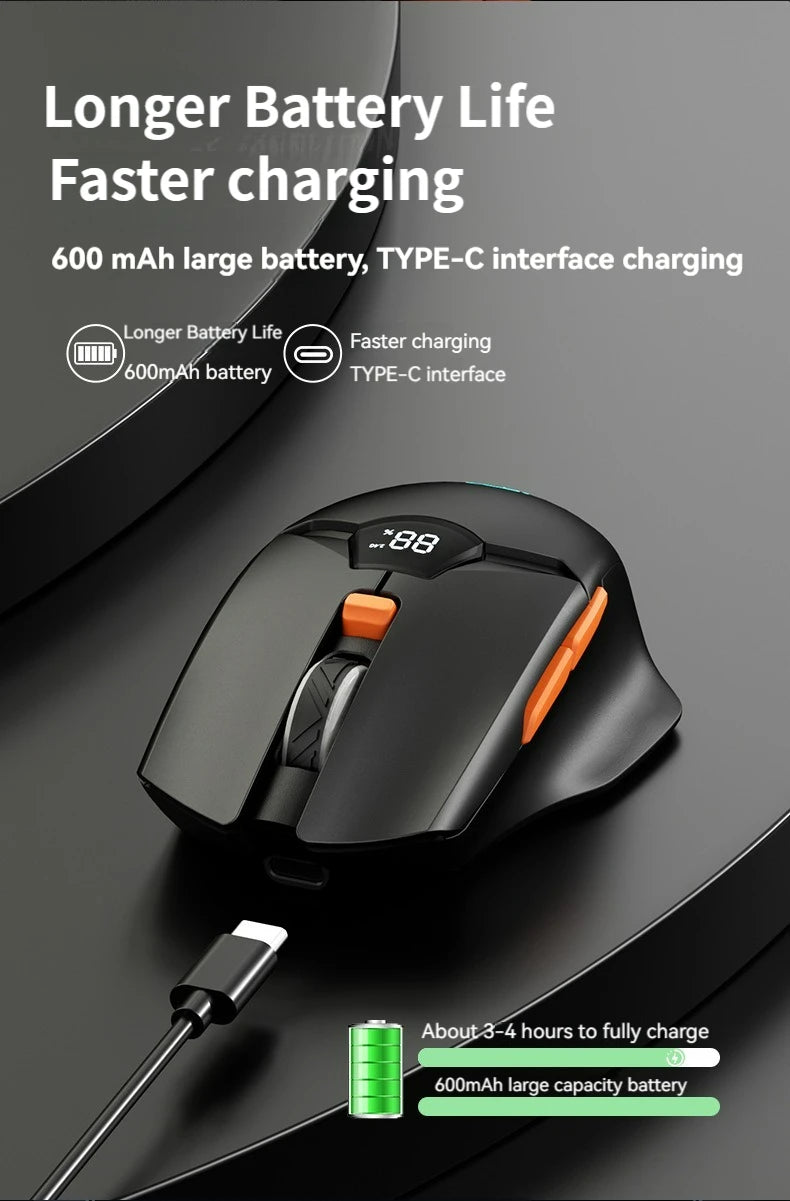 Kabellose Bluetooth-Maus, intelligentes Bildschirm-Display, Dual-Mode-Stummschalttaste, 600mAh Lithium-Akku, Office-Maus für Tablet und Notebook