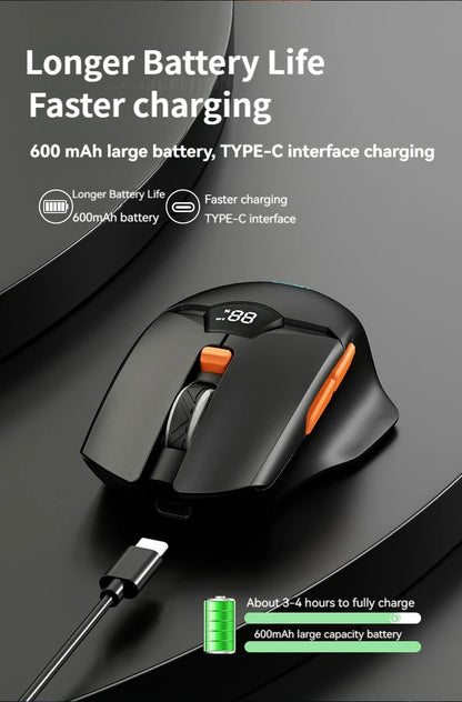 Kabellose Bluetooth-Maus, intelligentes Bildschirm-Display, Dual-Mode-Stummschalttaste, 600mAh Lithium-Akku, Office-Maus für Tablet und Notebook