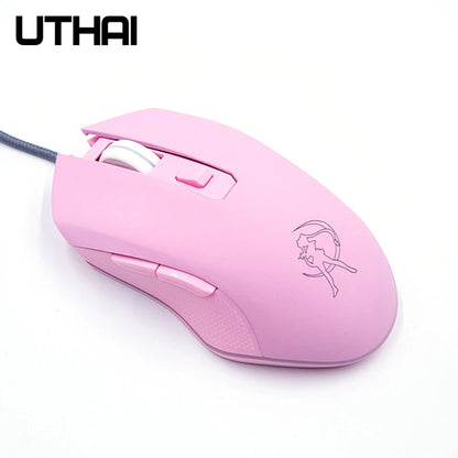 UTHAI DB49 Wired Luminous Pink Mouse 1600 (dpi) Computer Accessories Peripheral Cute Girl Gaming Mouse