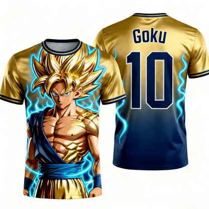 Summer 2026Dragon Ball Wukong "Super Saiya" No. 10 Football Theme 3D Printed Breathable Quick Dry T-shirt Adult Parent-child Top