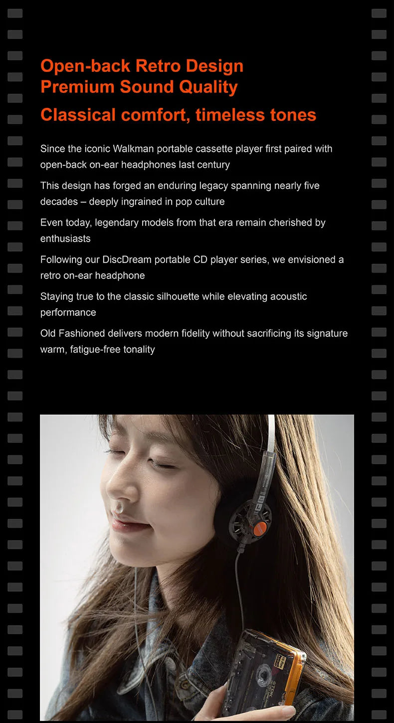 MOONDROP OLD FASHIONED On-Ear Headphone 40mm large dynamic driver 0.78-2pin 3.5mm Plug