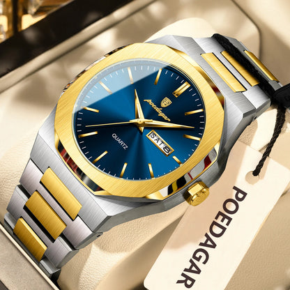 POEDAGAR Fashion Brand Male Watch Waterproof Luminous Stainless Steel Watches For Men Date Week Casual Quartz Men's Clock Reloj