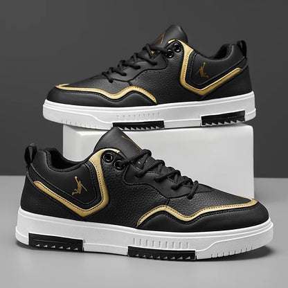 Men's Casual Leather Sneakers Lightweight Non-slip Skate Shoes Breathable Fashion Walking Shoes for Daily Wear
