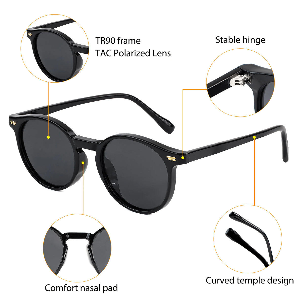 HBK Fashion polariserede solbriller til mænd, runde TR90-stel, modesolbriller til kvinder, kørsel, sport, UV400, Lunette De Soleil Homme