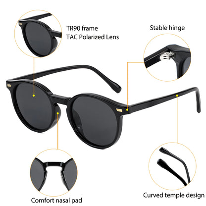 HBK Fashion polariserede solbriller til mænd, runde TR90-stel, modesolbriller til kvinder, kørsel, sport, UV400, Lunette De Soleil Homme