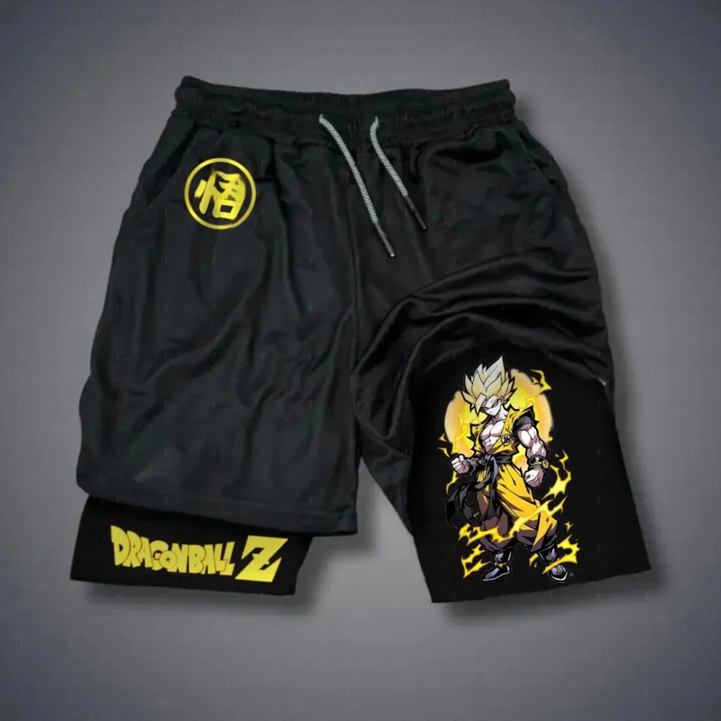 Dragon Ball Z Unisex 2-in-1 Quick Drying Shorts with Drawstring Casual Anime Streetwear for Summer Gymnastics Gym