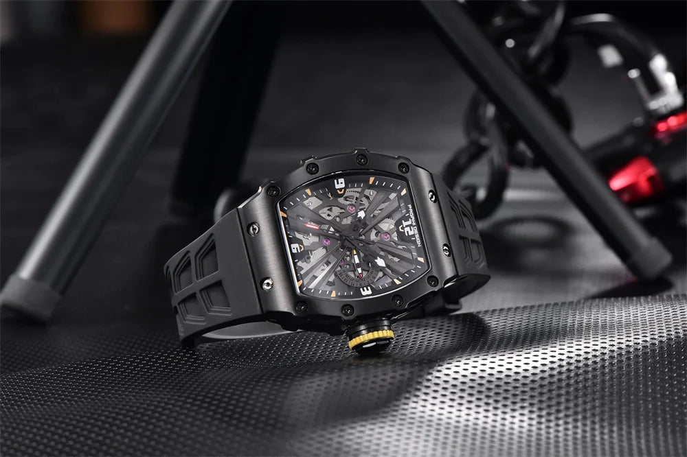 PAGANI DESIGN 42 MM Men's Skeleton Quartz Watch Japan VH65 Sapphire Glass Stainless Steel 50M Waterproof Wristwatches PD1738 New