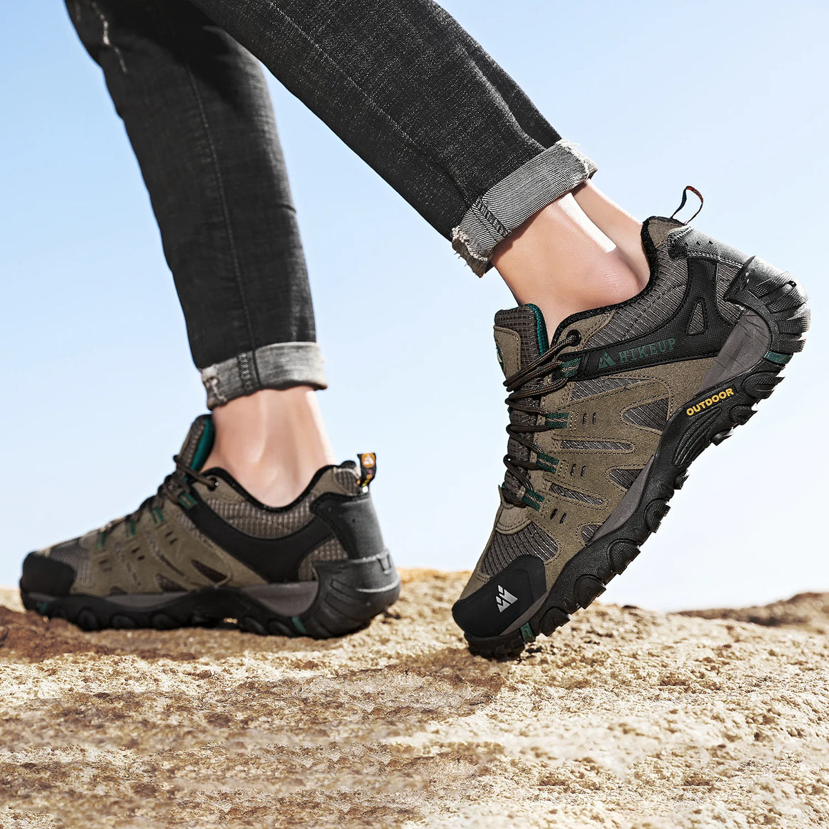 HIKEUP Herre-vandresko i ruskind, udendørssko, slidstærke herresko til trekking, vandring, jagt og taktiske sneakers