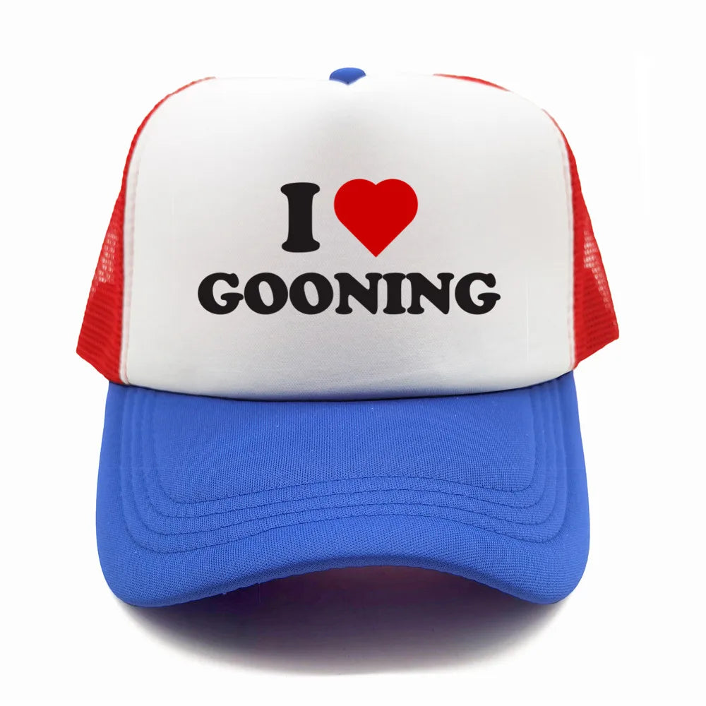 Αστεία καπέλα μπέιζμπολ «I Love Gooning» – Δροσερά καλοκαιρινά ανδρικά καπέλα από πλέγμα – Χιουμοριστικά καπέλα τύπου «Trucker» – Unisex καπέλα από πλέγμα για υπαίθριες δραστηριότητες – MZ-080