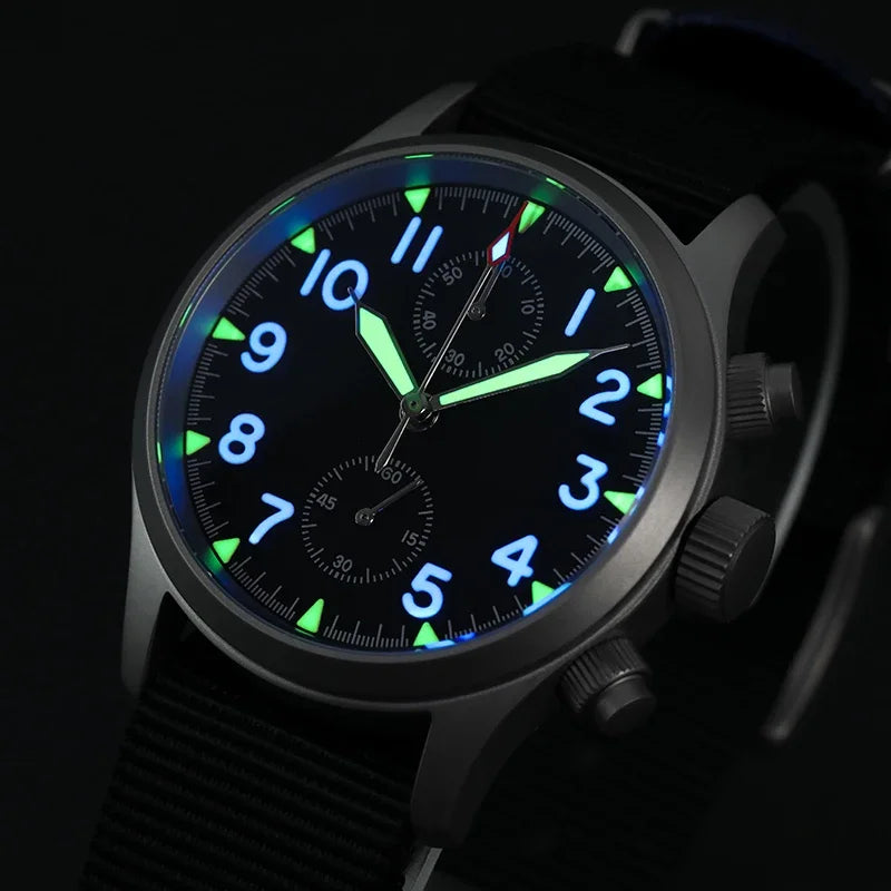 Reloj cronógrafo de cuarzo Militado VK61 VK67, 39 mm, caja de acero inoxidable 316L, 3 esferas, resistente al agua 100M, reloj militar multifunción