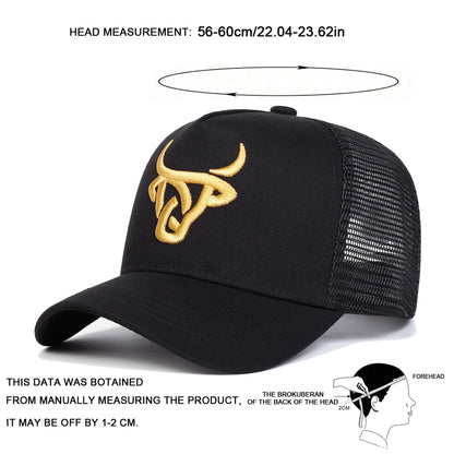 Unisex bejzbolske mrežaste kape z vezenim motivom bika za pomlad in poletje, za na prostem, nastavljive, za prosti čas, kape »Dad Hat«, kape za zaščito pred soncem