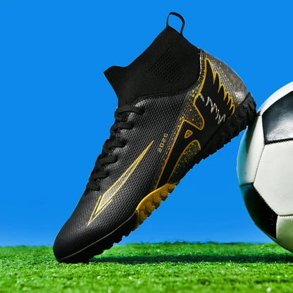 Nouvelles chaussures de football pour hommes, chaussures de soccer de haute qualité, chaussures de futsal, chaussures de sport antidérapantes à cheville haute pour l'extérieur, chaussures de sport ultra-légères antidér