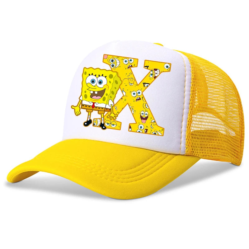 Spongebob-baseballkasketter til børn – kawaii-tegneserie med bogstaver – afslappet solhat til børn – justerbar kasket med skygge – fødselsdagsgaver