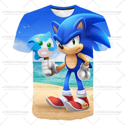 Men T Shirt Women Tee Boys Girls Top Adults Children Parent Child quick dry kid Tshirts Sonic Anime 3D Digital Printed Pattern